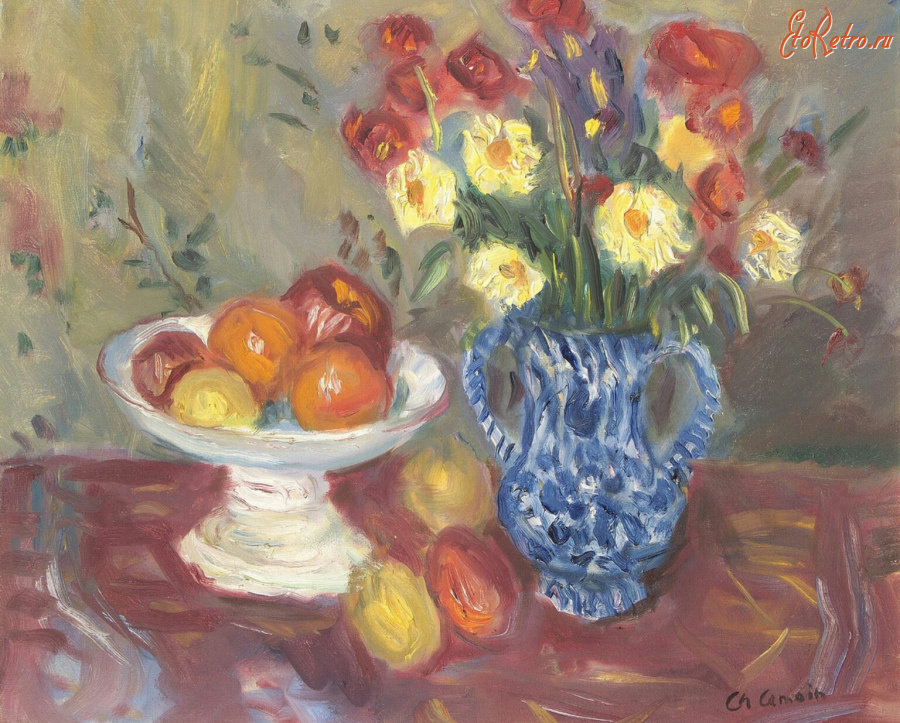 Картины - Шарль Камуан, Натюрморт с цветами и фруктами