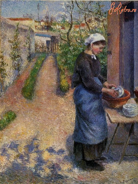 Картины - Картини.  Каміль  Піссарро (1830-1903).  Жінка миє посуд.