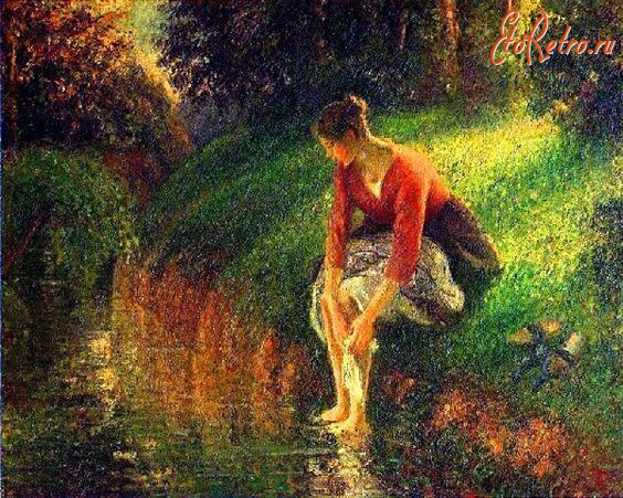 Картины - Картини.  Каміль  Піссарро (1830-1903).  Жінка миє ноги.