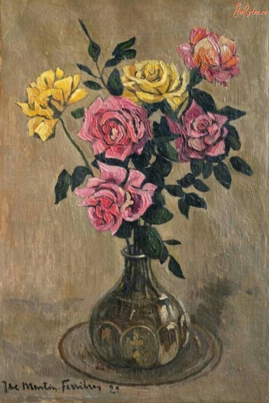 Картины - Жак Мартен-Ферье, Букет роз в вазе