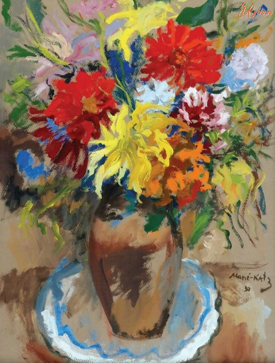 Картины - Эммануэль Мане-Кац, Букет цветов в коричневой вазе