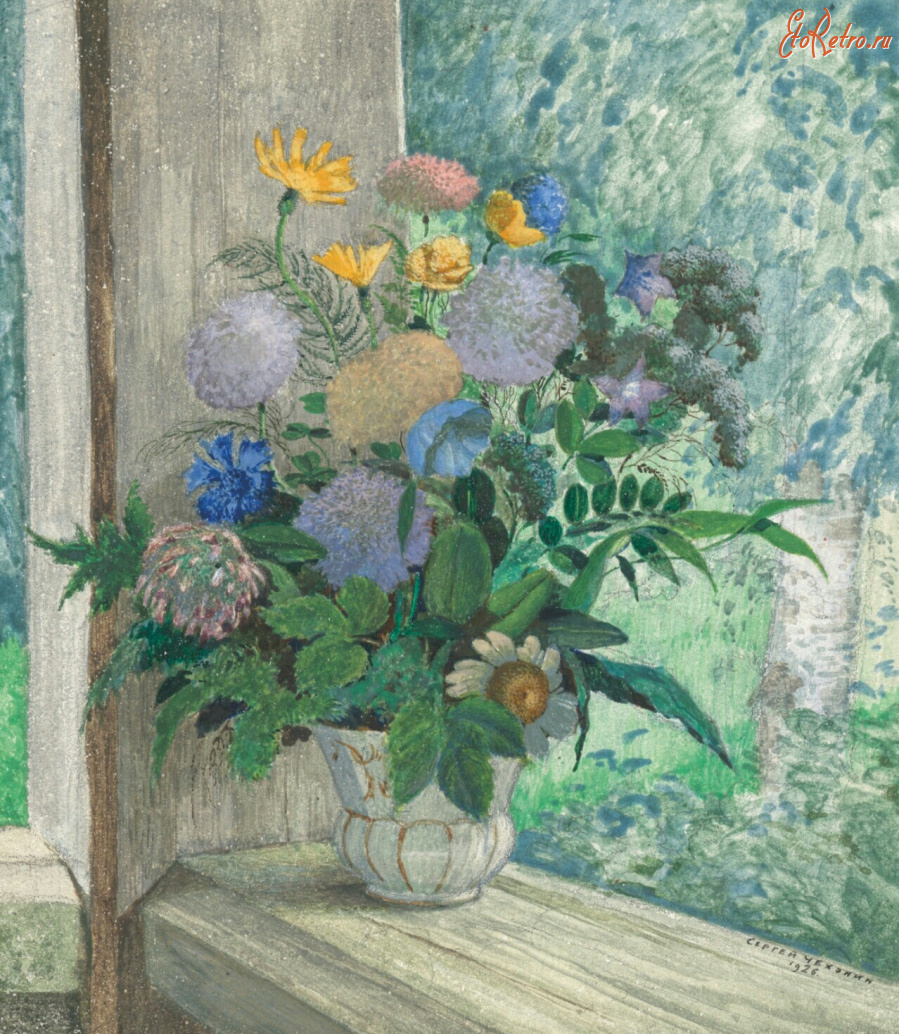 Картины - Сергей Чехонин, Натюрморт с букетом садовых цветов