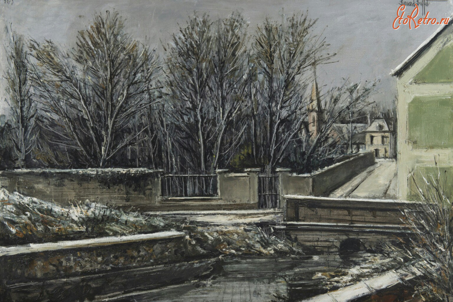 Картины - Бернард Баффе, Старый мост и церковь в Элизи