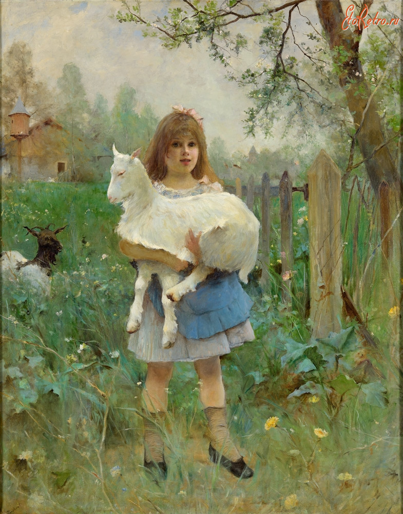 Картины - Огюст Эмиль Пиншар, Девочка с козлёнком