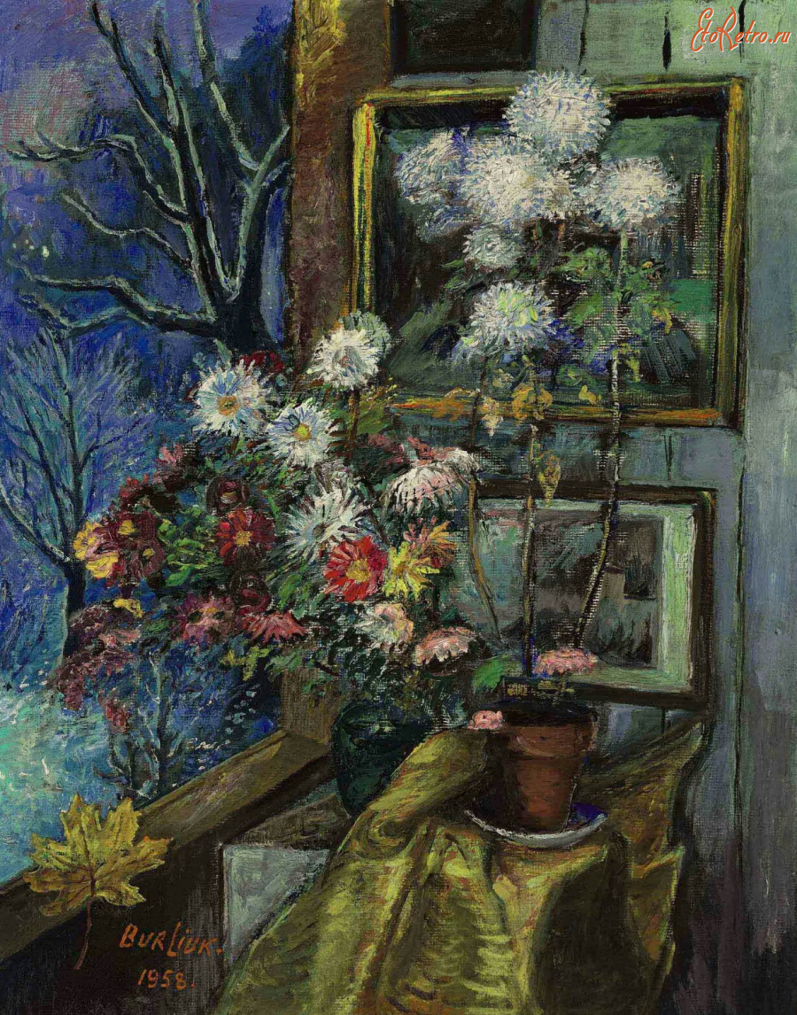 Картины - Давид Бурлюк, Цветочный натюрморт у окна
