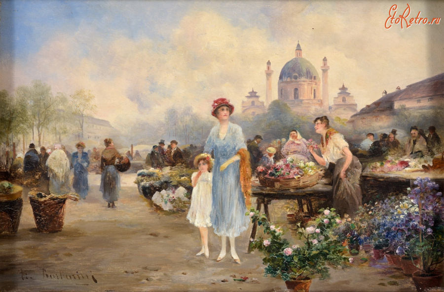 Картины - Эмиль Барберини. Венский цветочный рынок