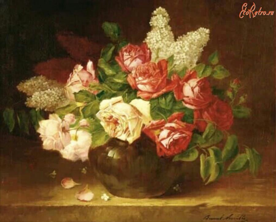 Картины - Альфред Брунель де Невиль. Розы и сирень