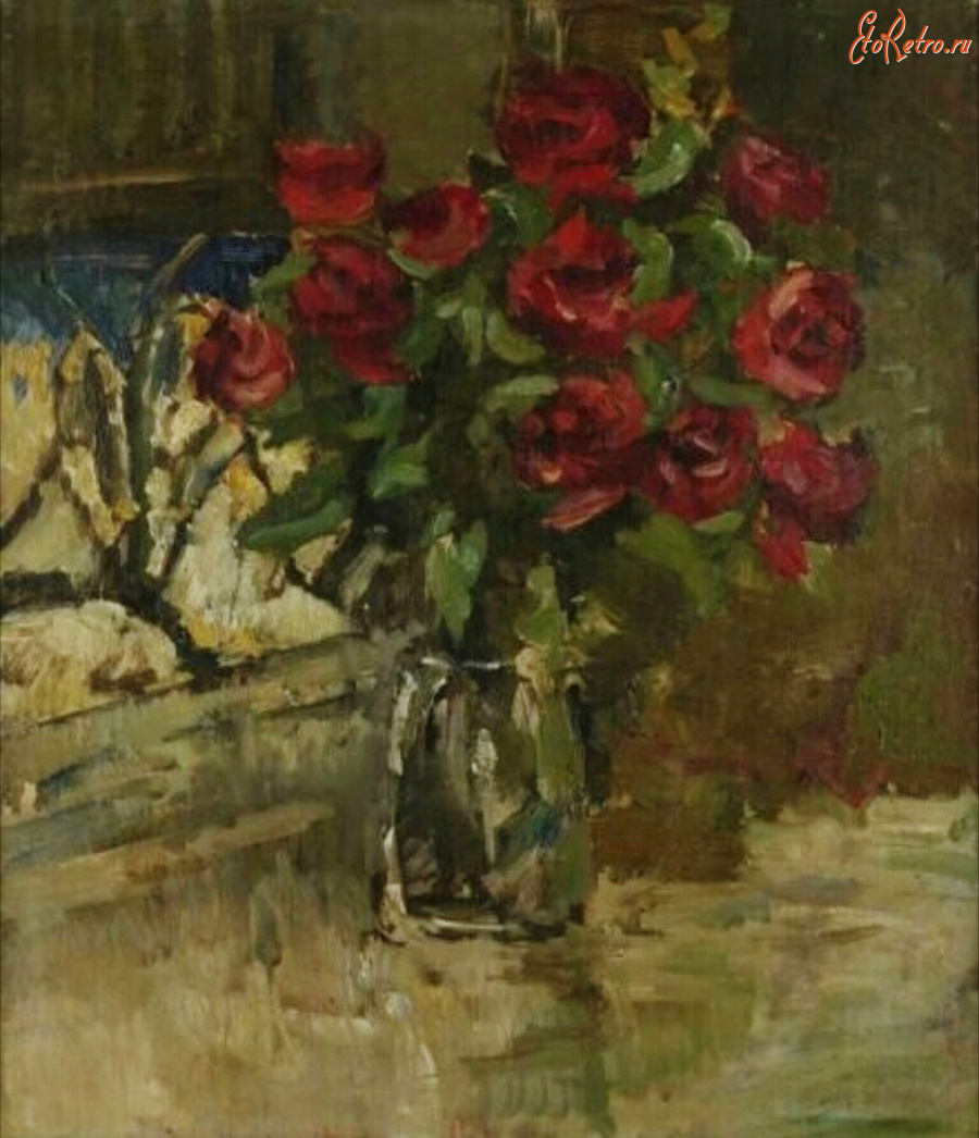 Картины - Константин Коровин. Натюрморт с красными розами