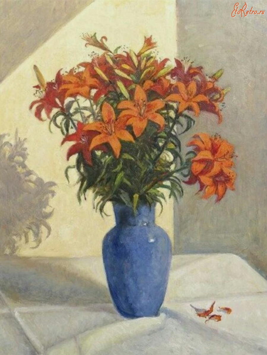 Картины - Хильда ван Стокум. Лилии в голубой вазе