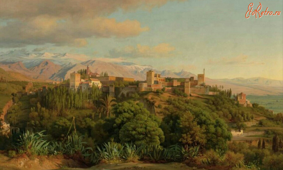 Картины - Людвиг Гурлитт. Вид Альгамбры на закате