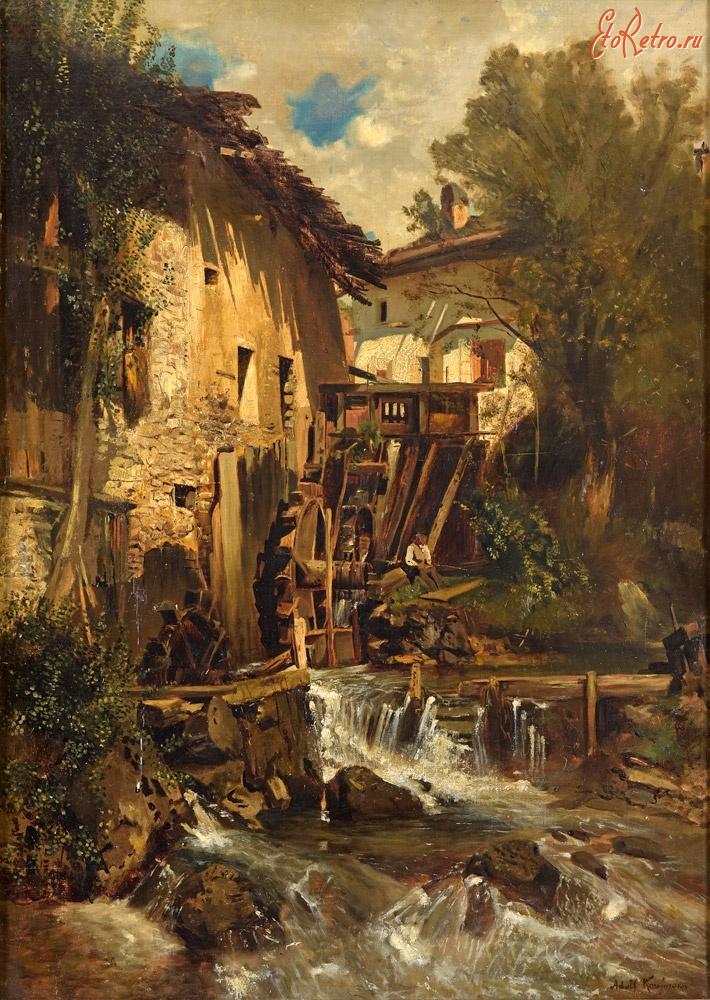 Картины - Адольф Кауфман. Старая мельница на берегу ручья