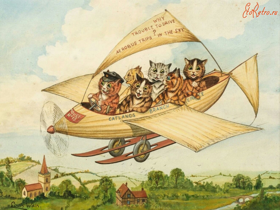 Картины - Луи Уэйн. Кэтландия. Летающие кошки