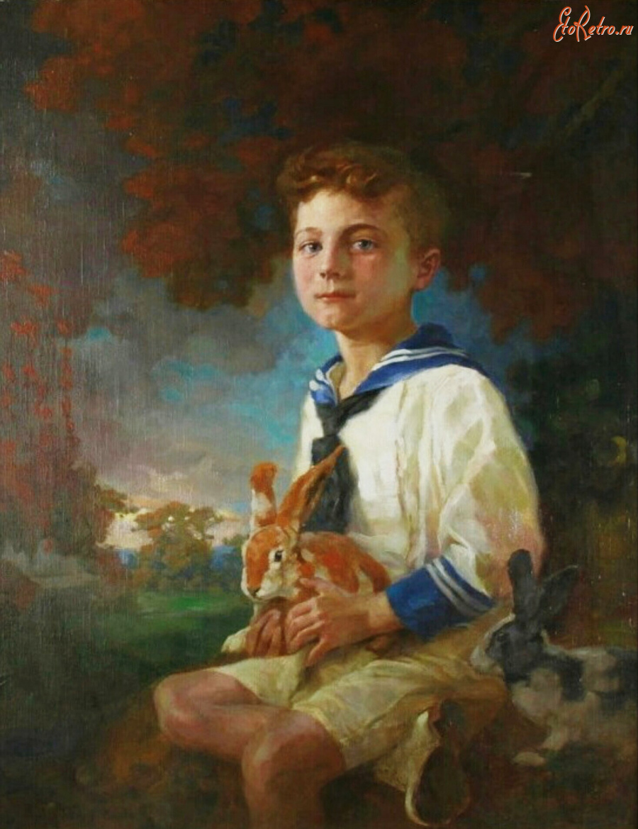 Картины - Николай Богданов-Бельский. Мальчик в матросском костюме с кроликом