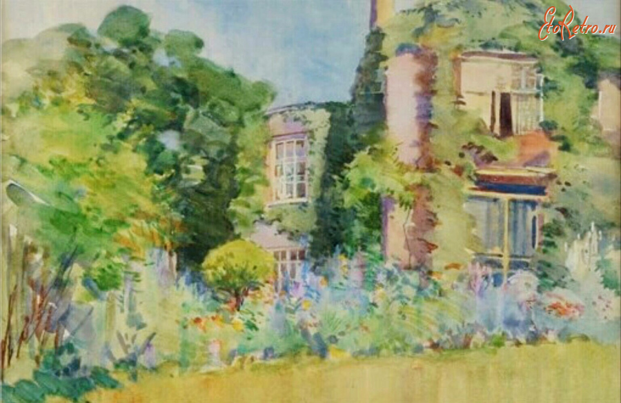 Картины - Лаура Комбс Хиллс. Пейзаж со старым домом и садом