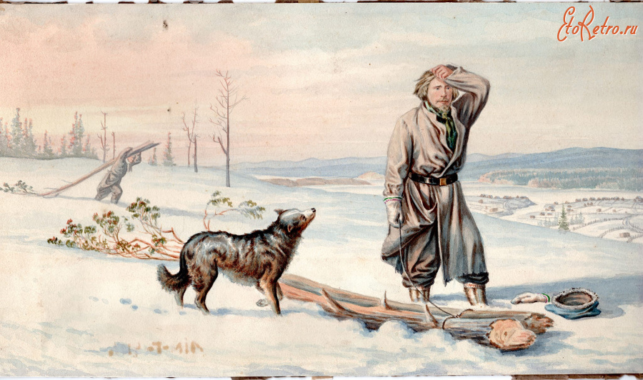 Картины - Картини художника Юзефа Беркмана (1838-1919). Правдива біда в перший рік поселення. Папір,акварель.