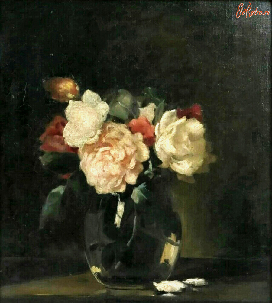 Картины - Герберт Дэвис Рихтер. Розы в стеклянной вазе