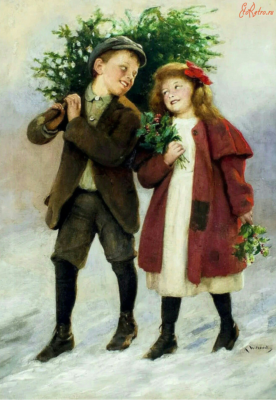 Картины - Карл Витковский. Дети с Рождественской ёлкой