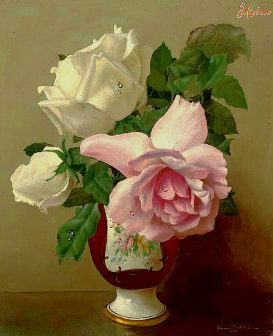 Картины - Ирина Клестова. Розы в фарфоровой вазе