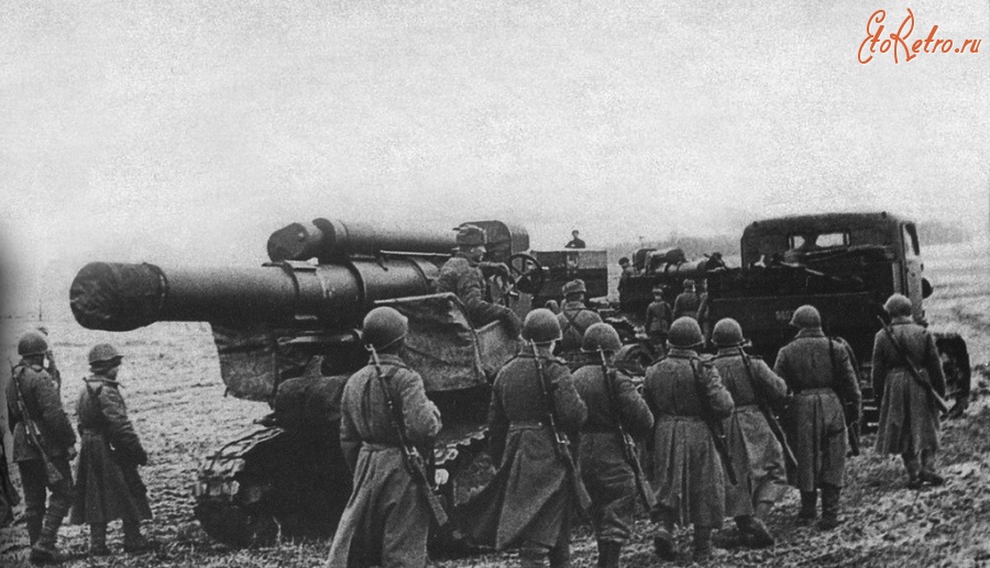Калининградская область - Транспортировка советской 280-мм мортиры Бр-5 в Восточной Пруссии Январь 1945 года.
