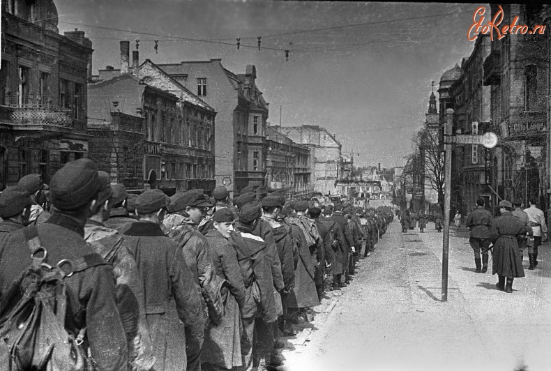 Черняховск - Колонна немецких пленных на улицах Инстербурга