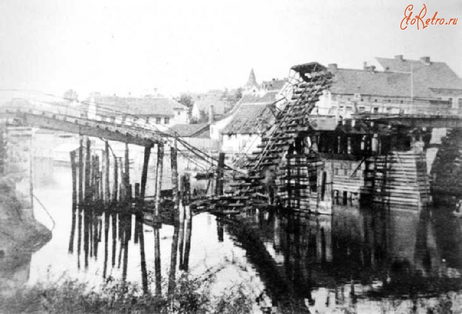 Гвардейск - Tapiau 1914. Взорванный мост через Deime