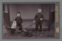 Разное - Дети с игрушечной тележкой и собакой