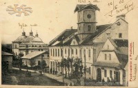 Подгайцы - Поздоровлення з Підгаєць. Успенська церква і ратуша  у 1908 році.