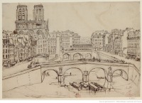 Париж - Вид на Новый мост Сен-Мишель, 1830