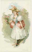 Ретро мода - Девушка с букетом роз в белом платье с корсетом