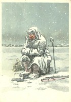 Ретро открытки - Карточка почтовая. Коллекция открыток  И.М. Семенов. Рыбак-пессимист.