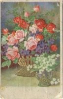 Ретро открытки - Открытка почтовая. Коллекция открыток. Букеты цветов в вазах.