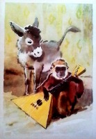 Ретро открытки - Мартышка и ослик Ося