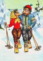 Ретро открытки - Ёжики на лыжах