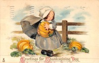 Ретро открытки - Привет от девочки-пилигрима в День Благодарения