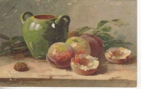 Ретро открытки - Натюрморт Керамический кувшин и фрукты