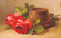 Ретро открытки - Натюрморт с красными розами