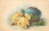 Ретро открытки - Катарина Кляйн. Жёлтые розы и голубая ваза