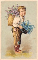 Ретро открытки - Послание любви. Мальчик с букетами цветов