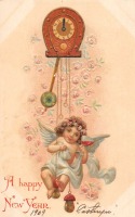 Ретро открытки - С Новым Годом. Ангел и часы