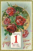 Ретро открытки - Новогодние счастливые часы. Букет красных роз