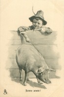 Ретро открытки - С Новым Годом. Мальчик на ферме
