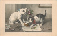 Ретро открытки - С. Рейхерт. Два котёнка. Юные художники