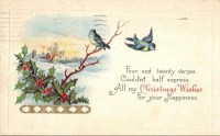 Ретро открытки - С Рождеством. Зимний пейзаж с птицами