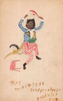 Ретро открытки - С Новым Годом. Кошка танцует