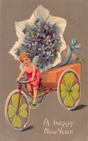 Ретро открытки - С Новым Годом. Ангел на велосипеде