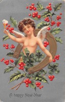 Ретро открытки - С Новым Годом. Ангел и счастливая подкова