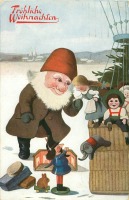Ретро открытки - С Рождеством и Новым Годом. Санта Клаус, дети и аэроплан