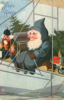 Ретро открытки - С Рождеством и Новым Годом. Санта Клаус на крыле аэроплана