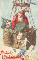 Ретро открытки - С Рождеством и Новым Годом. Санта Клаус и воздушный шар с подарками