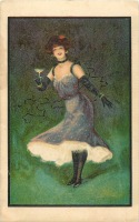 Ретро открытки - Женщина в синем платье с бокалом шампанского
